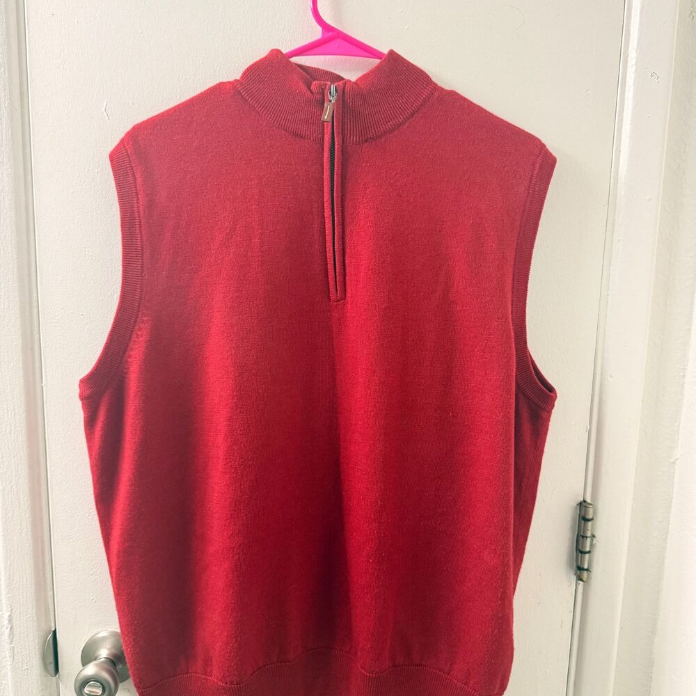 PETER MILLAR Men's M Knit Quarter Zip Sweater Red Black